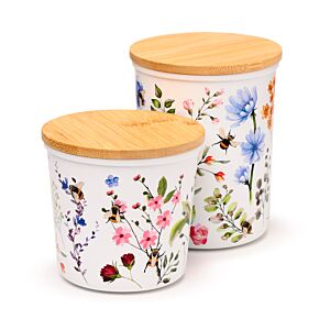 Nectar Meadows Set of 2 RPET & Bamboo Storage Jars S/M Nectar Meadows Set of 2 RPET & Bamboo Storage Jars S/M