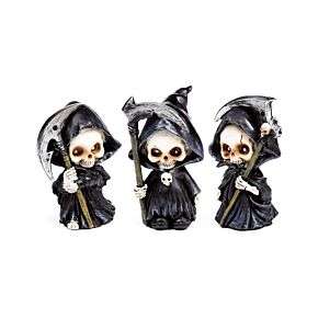 The Reaper Mini Skull Set of 3 with Scythes The Reaper Mini Skull Set of 3 with Scythes