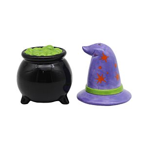 Spooky Witches Hat & Cauldron Ceramic Salt & Pepper Set Spooky Witches Hat & Cauldron Ceramic Salt & Pepper Set