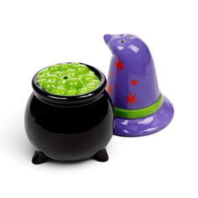 Spooky Witches Hat & Cauldron Ceramic Salt & Pepper Set