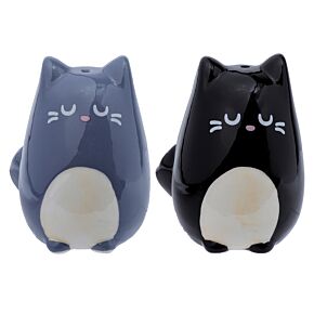 Feline Fine Black & Grey Cat Ceramic Salt & Pepper Set Feline Fine Black & Grey Cat Ceramic Salt & Pepper Set