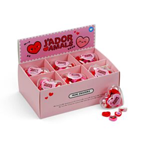 J'Adoramals Heart Mini Shaped Erasers in a Heart Shaped Pot