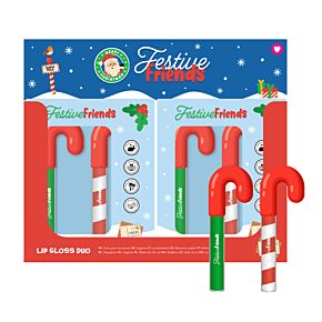 Set of 2 Christmas Festive Friends Candy Cane Shaped Lip Gloss