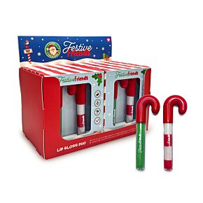Set of 2 Christmas Festive Friends Candy Cane Shaped Lip Gloss Set of 2 Christmas Festive Friends Candy Cane Shaped Lip Gloss
