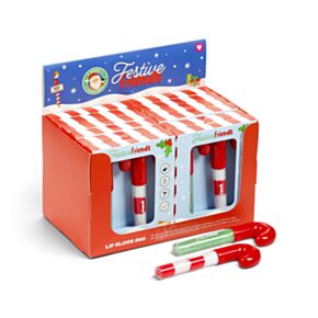 Set of 2 Christmas Festive Friends Candy Cane Shaped Lip Gloss