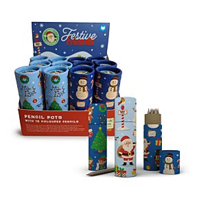 Festive Friends Christmas Pencil Pot with 12 Colouring Pencils Festive Friends Christmas Pencil Pot with 12 Colouring Pencils